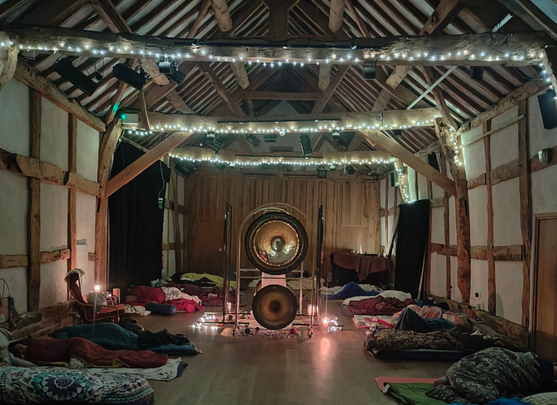 Overnight Gong Puja in the Great Barn at Hellens